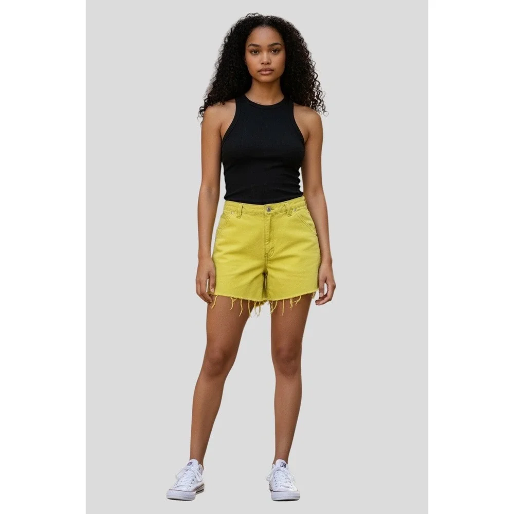 Lee Riveted Dungarees Vintage 90s Carpenter Shorts Mustard‎ Yellow High Rise 12